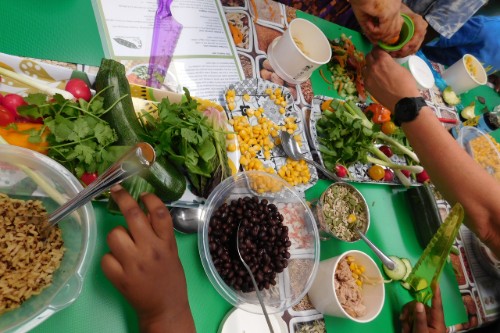 Fresh produce and legumes used in a food teaching session as part of the Bristol Food Education Charter project.